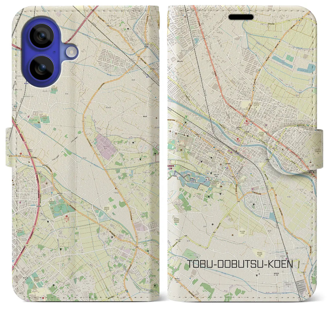 【東武動物公園(埼玉県)】地図柄iPhoneケース(手帳タイプ)ナチュラル・iPhone 16 Pro Max 用