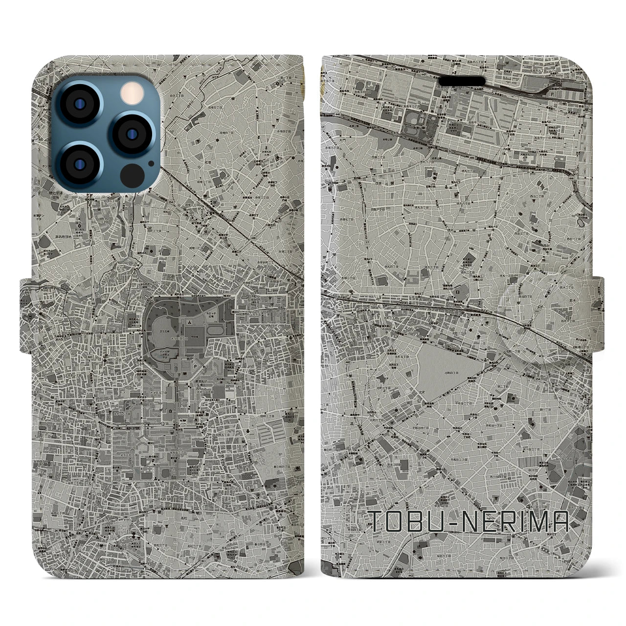 【東武練馬(東京都)】地図柄iPhoneケース(手帳タイプ)モノトーン・iPhone 12 / 12 Pro 用
