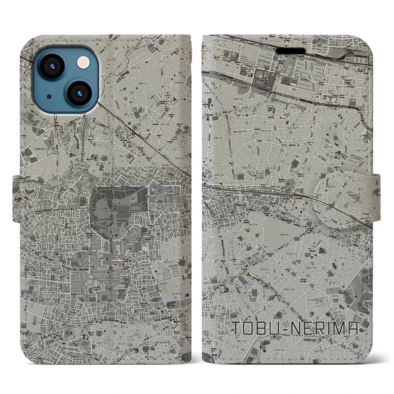 【東武練馬(東京都)】地図柄iPhoneケース(手帳タイプ)モノトーン・iPhone 13 用