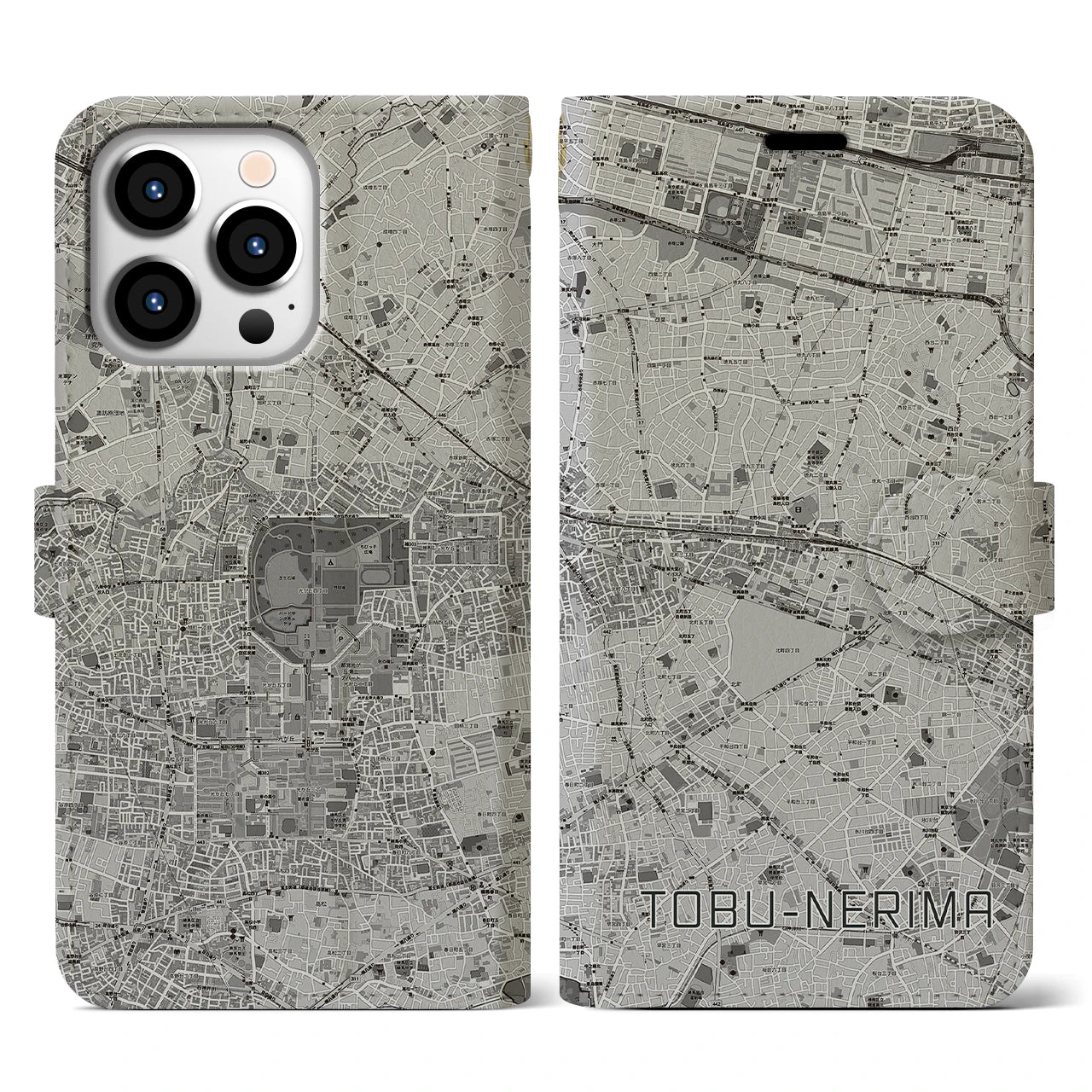 【東武練馬(東京都)】地図柄iPhoneケース(手帳タイプ)モノトーン・iPhone 13 Pro 用