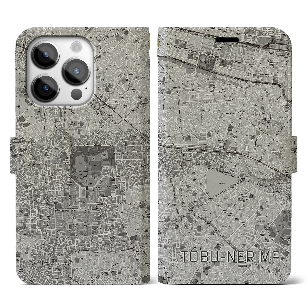 【東武練馬(東京都)】地図柄iPhoneケース(手帳タイプ)モノトーン・iPhone 14 Pro 用