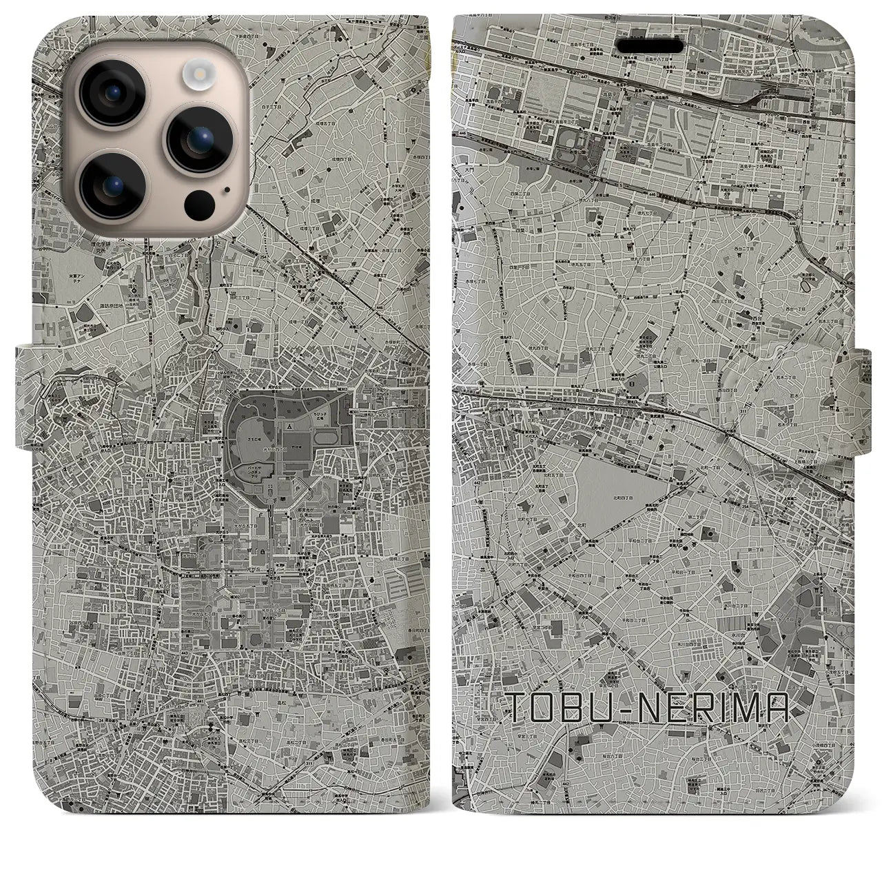 【東武練馬(東京都)】地図柄iPhoneケース(手帳タイプ)モノトーン・iPhone 16 Plus 用
