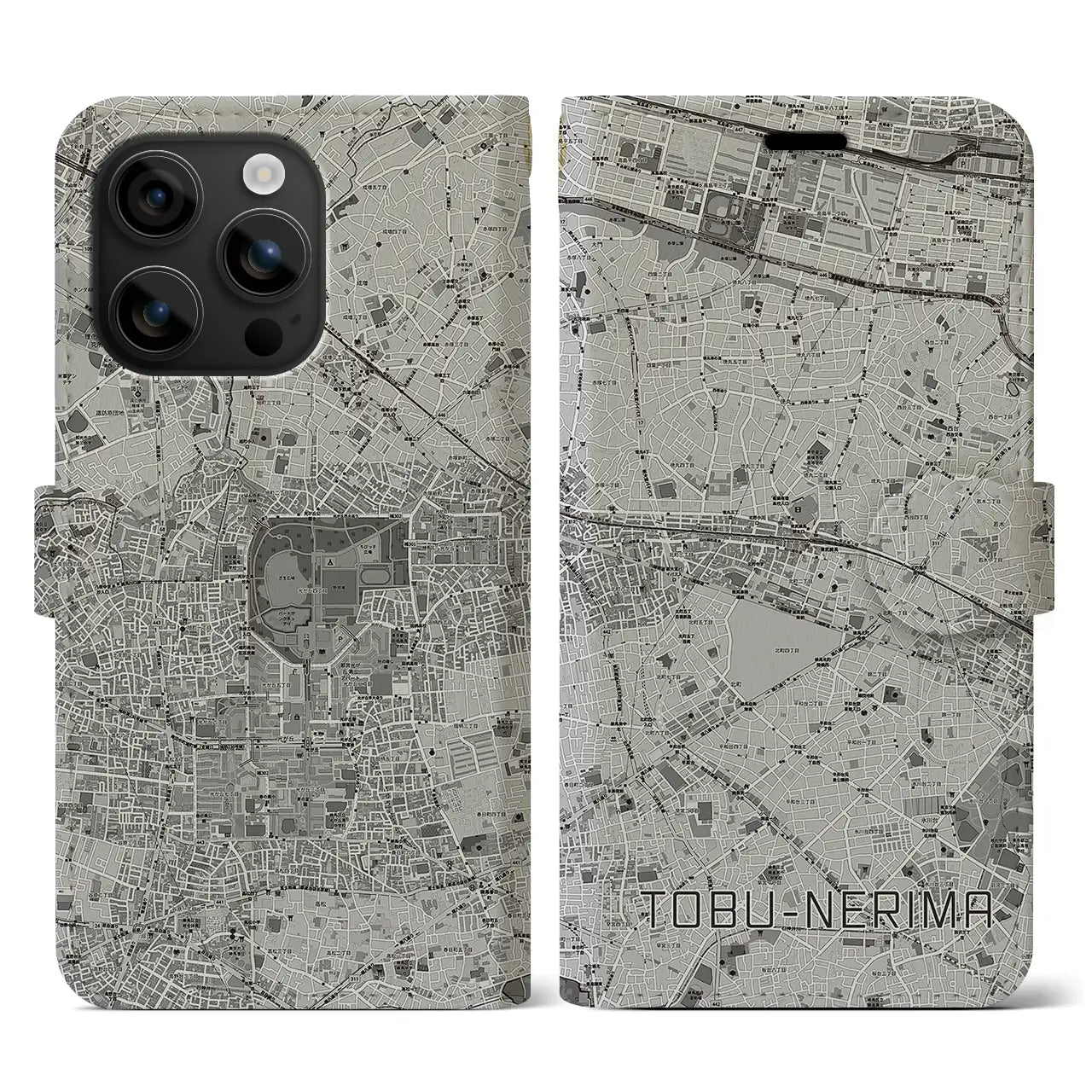 【東武練馬(東京都)】地図柄iPhoneケース(手帳タイプ)モノトーン・iPhone 16 用