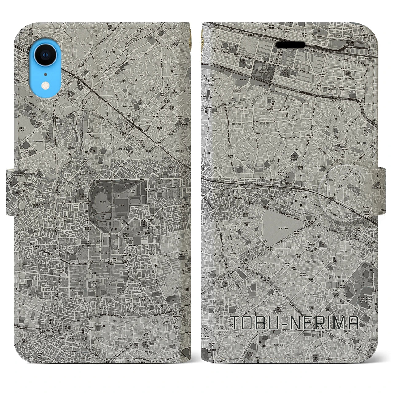【東武練馬(東京都)】地図柄iPhoneケース(手帳タイプ)モノトーン・iPhone XR 用