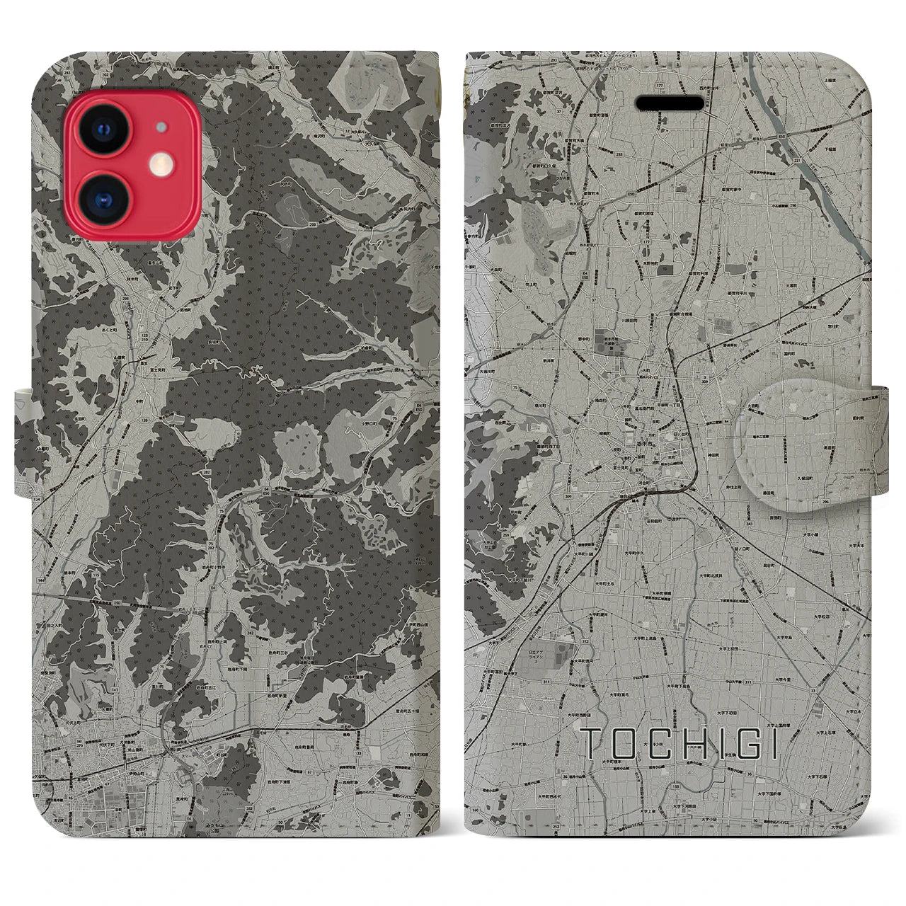 【栃木(栃木県)】地図柄iPhoneケース(手帳タイプ)モノトーン・iPhone 11 用