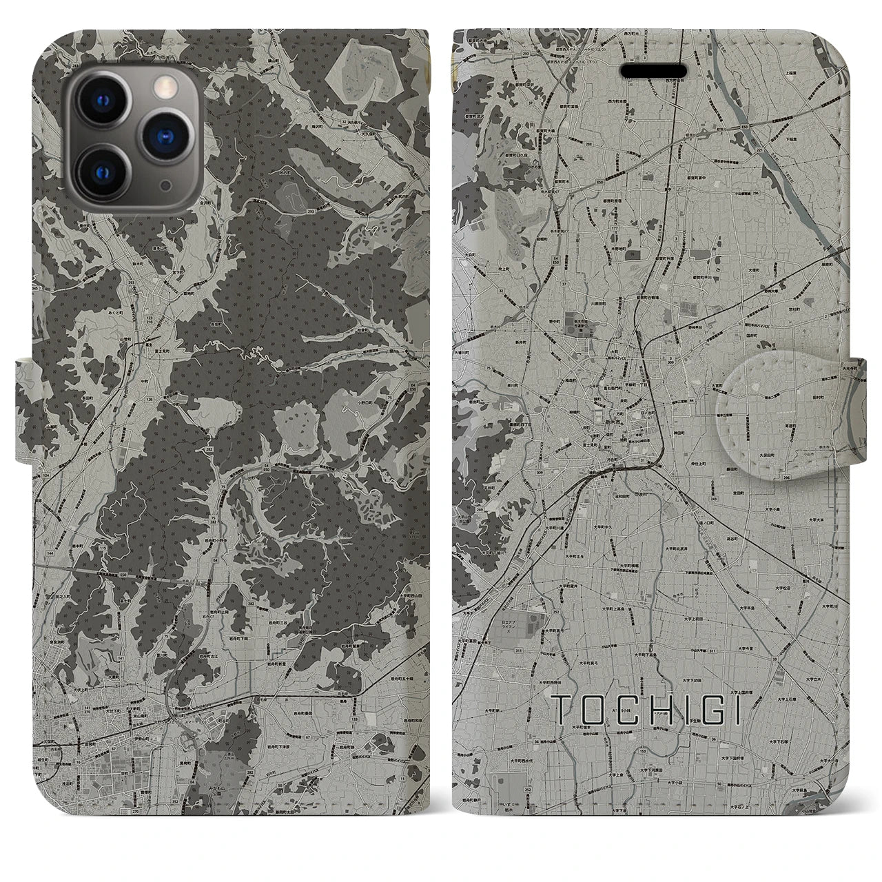 【栃木(栃木県)】地図柄iPhoneケース(手帳タイプ)モノトーン・iPhone 11 Pro Max 用