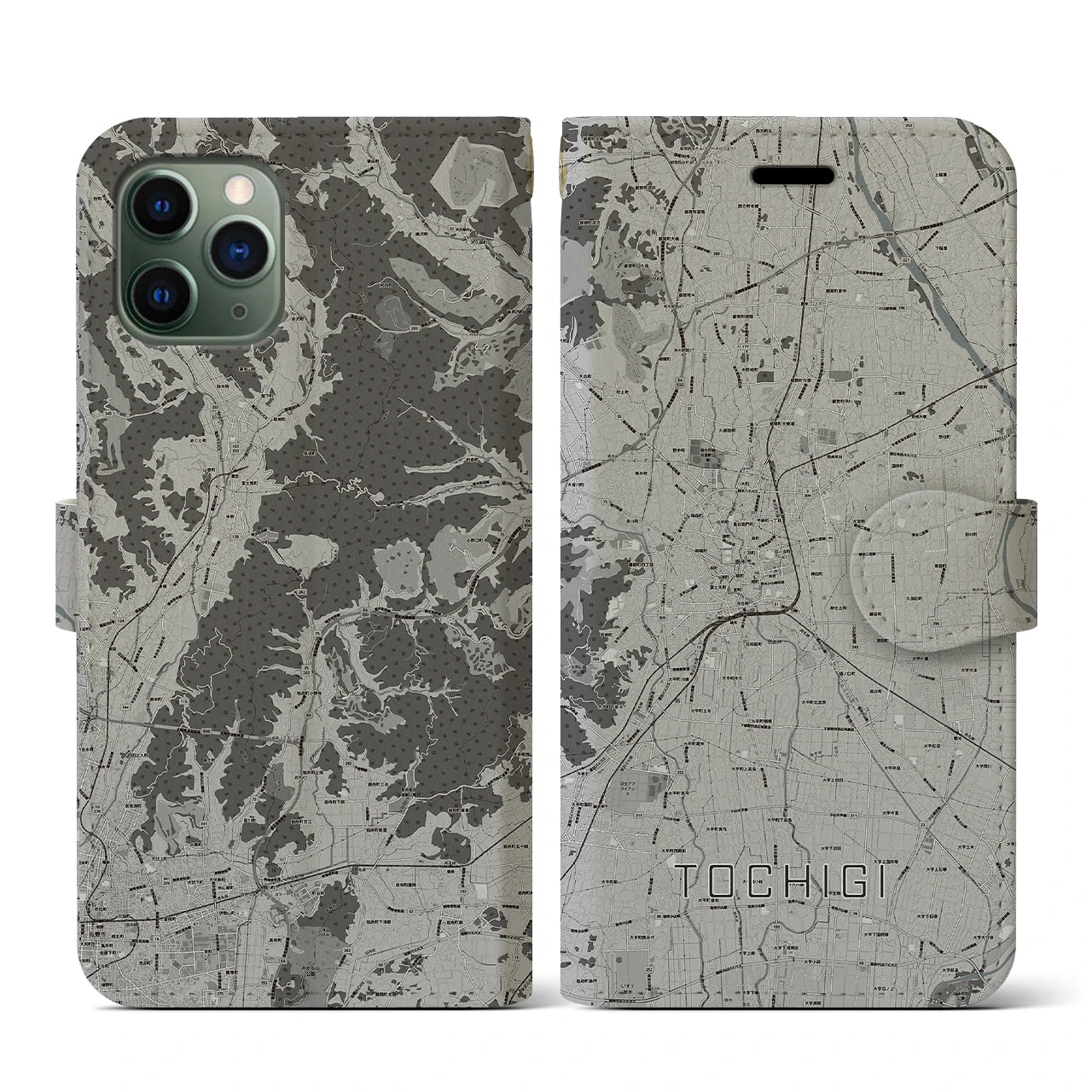 【栃木(栃木県)】地図柄iPhoneケース(手帳タイプ)モノトーン・iPhone 11 Pro 用