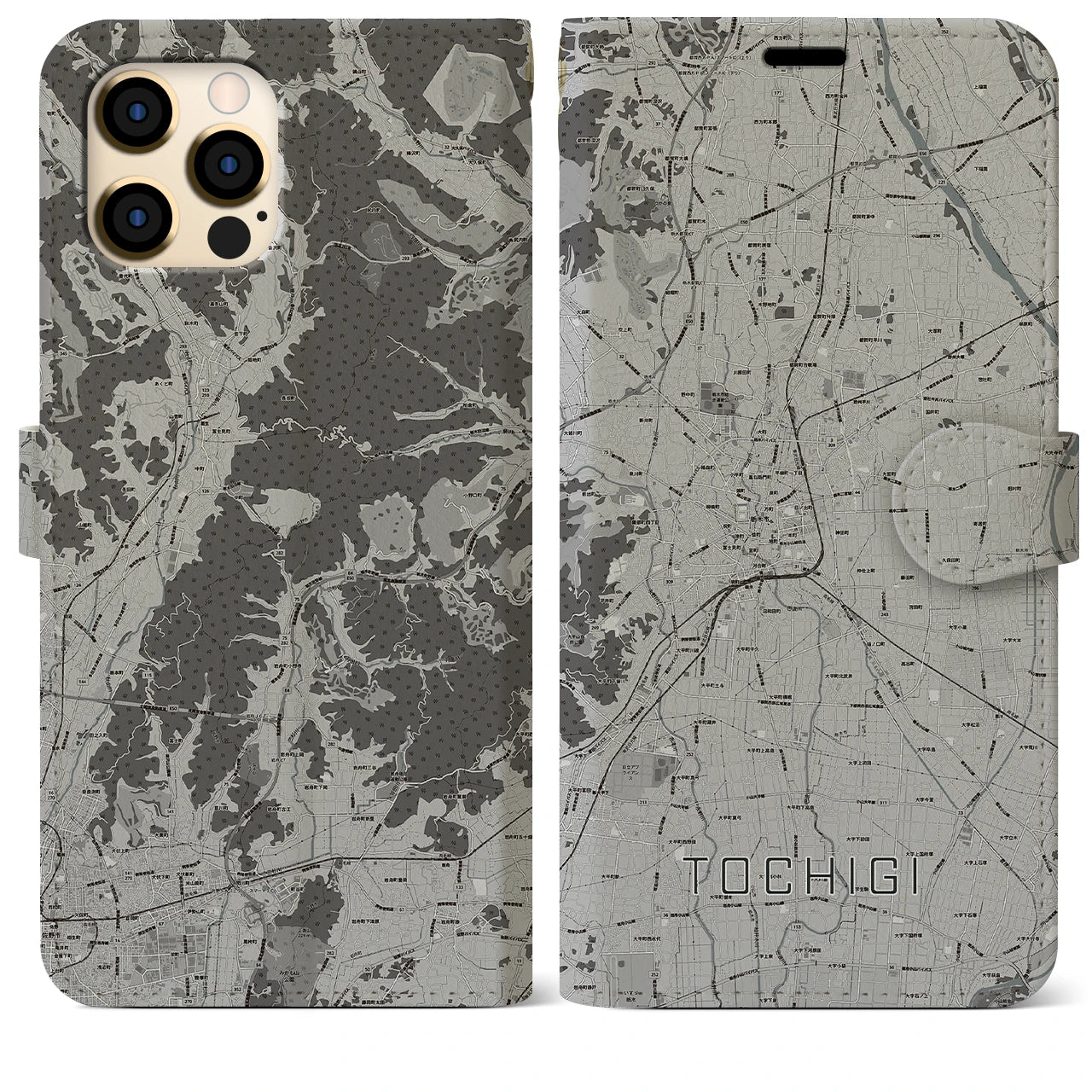 【栃木(栃木県)】地図柄iPhoneケース(手帳タイプ)モノトーン・iPhone 12 Pro Max 用