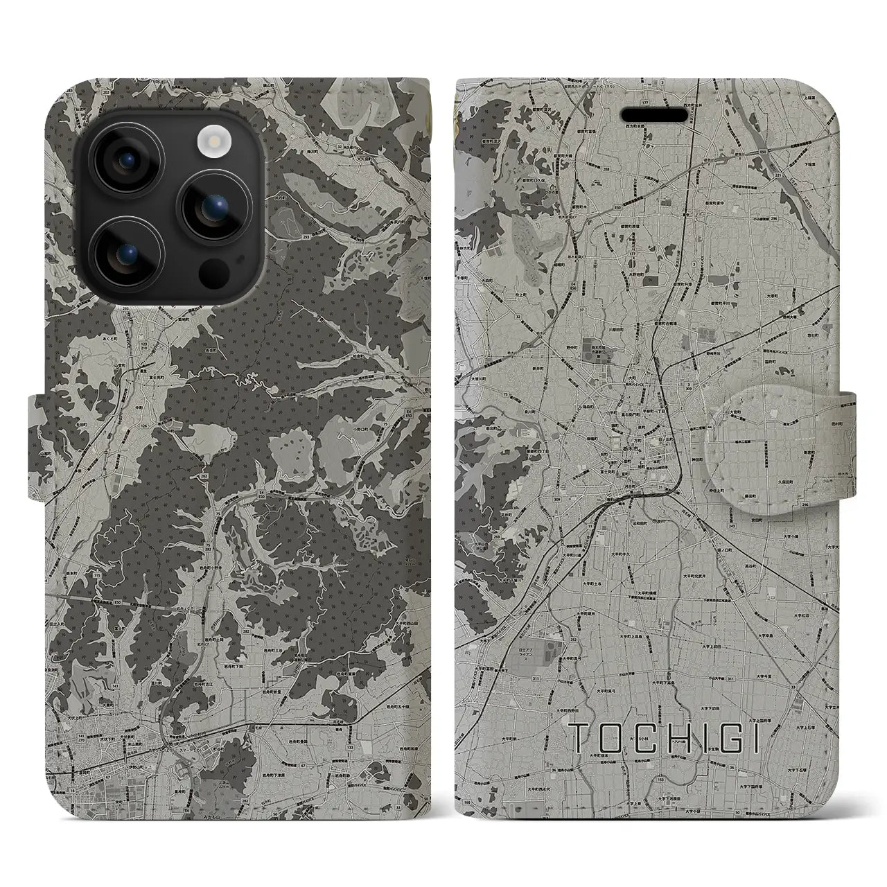 【栃木(栃木県)】地図柄iPhoneケース(手帳タイプ)モノトーン・iPhone 16 用