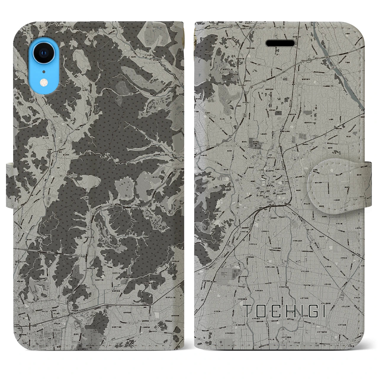 【栃木(栃木県)】地図柄iPhoneケース(手帳タイプ)モノトーン・iPhone XR 用