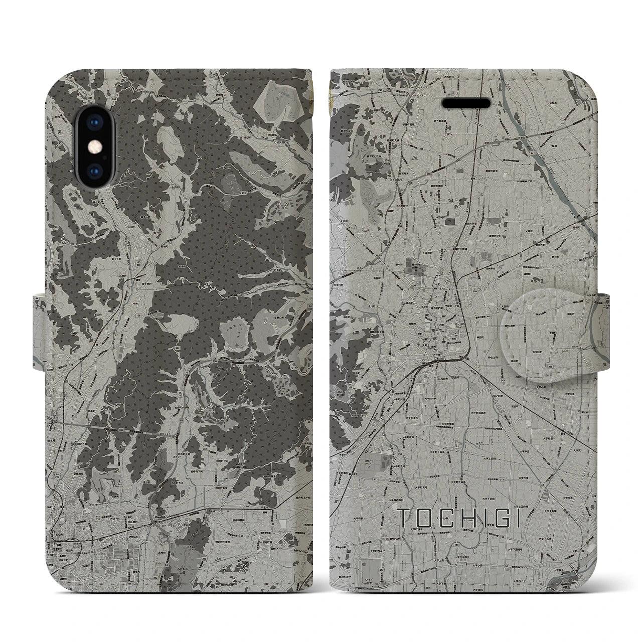 【栃木(栃木県)】地図柄iPhoneケース(手帳タイプ)モノトーン・iPhone XS / X 用