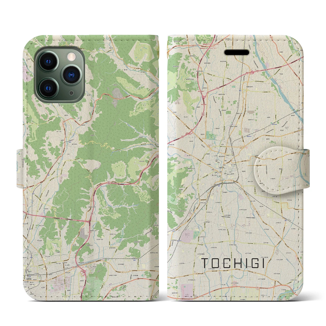 【栃木(栃木県)】地図柄iPhoneケース(手帳タイプ)ナチュラル・iPhone 11 Pro 用