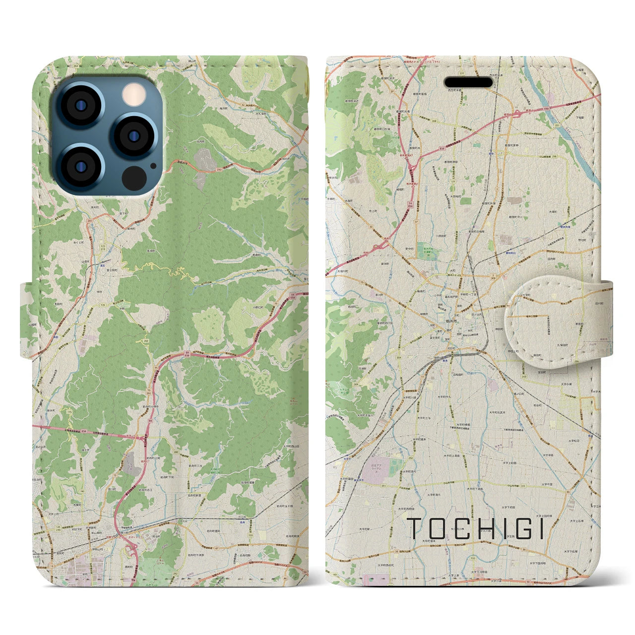 【栃木(栃木県)】地図柄iPhoneケース(手帳タイプ)ナチュラル・iPhone 12 / 12 Pro 用