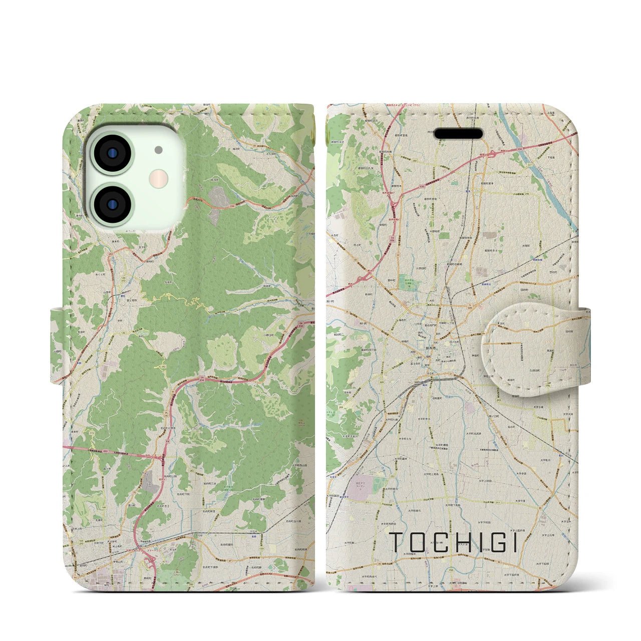 【栃木(栃木県)】地図柄iPhoneケース(手帳タイプ)ナチュラル・iPhone 12 mini 用