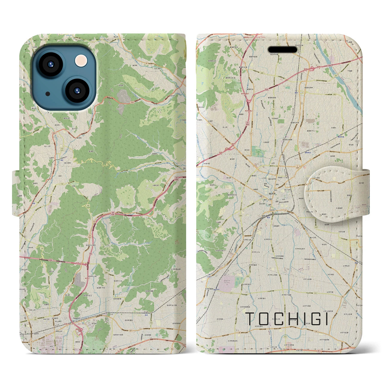 【栃木(栃木県)】地図柄iPhoneケース(手帳タイプ)ナチュラル・iPhone 13 用