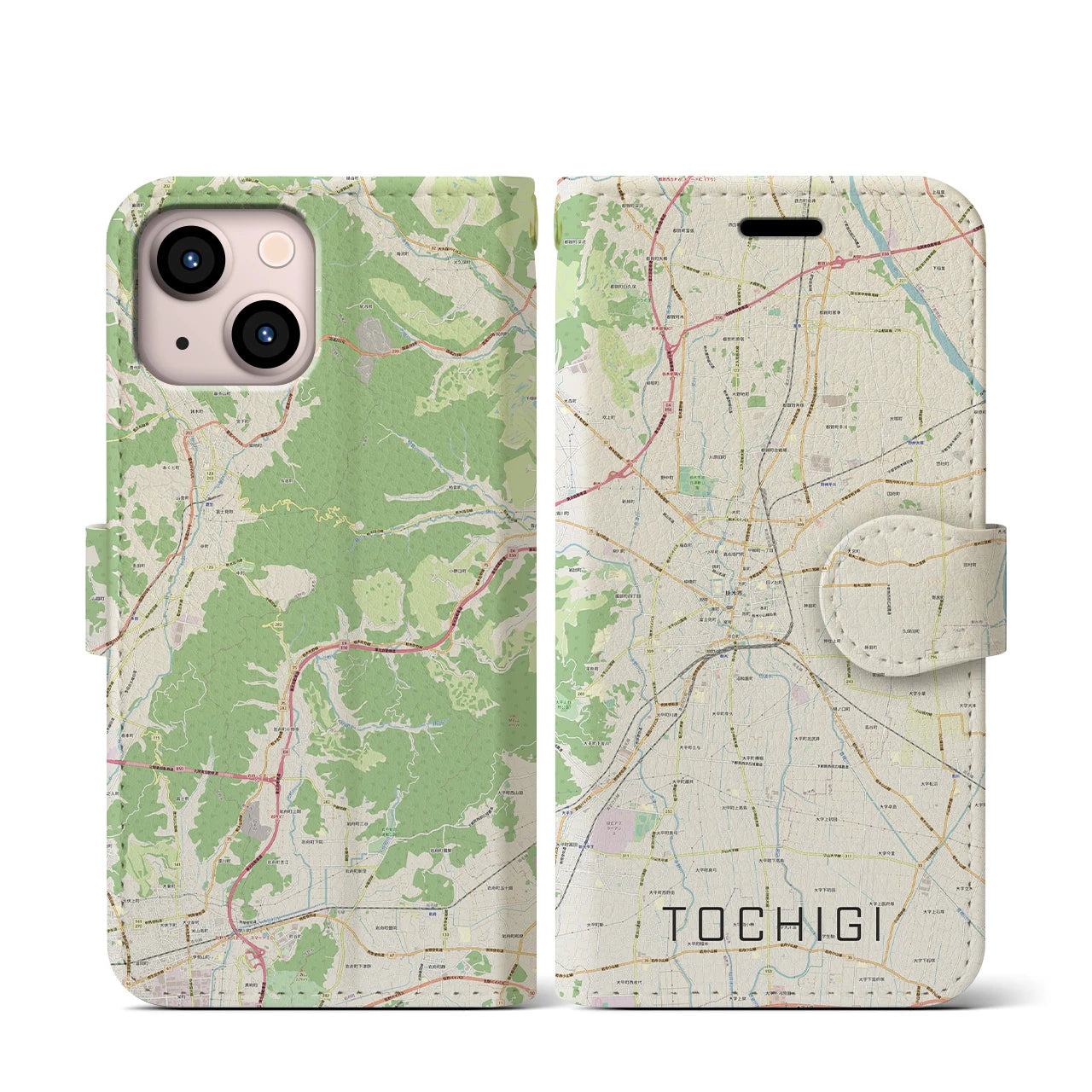 【栃木(栃木県)】地図柄iPhoneケース(手帳タイプ)ナチュラル・iPhone 13 mini 用