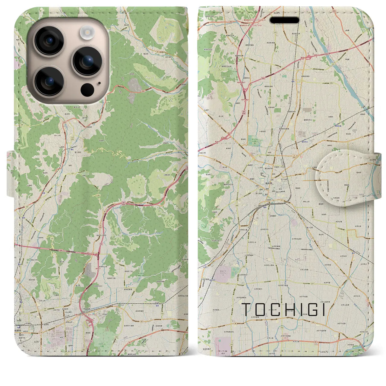 【栃木(栃木県)】地図柄iPhoneケース(手帳タイプ)ナチュラル・iPhone 16 Plus 用