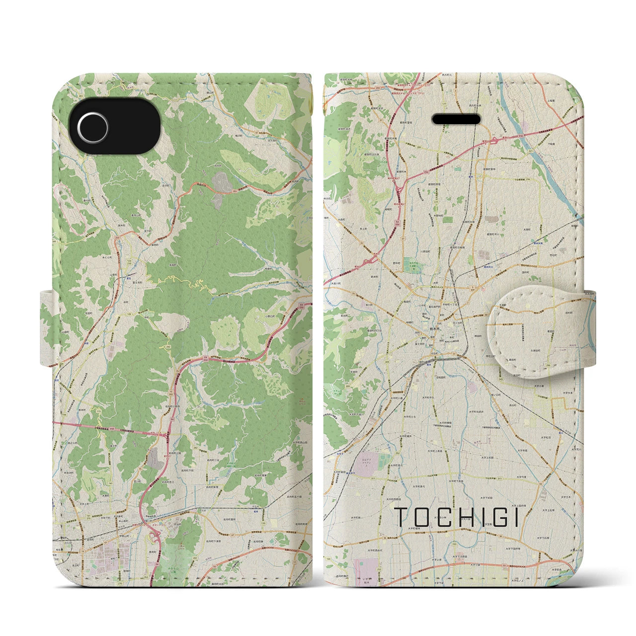 【栃木(栃木県)】地図柄iPhoneケース(手帳タイプ)ナチュラル・iPhone SE(第3 / 第2世代) / 8 / 7 / 6s / 6 用