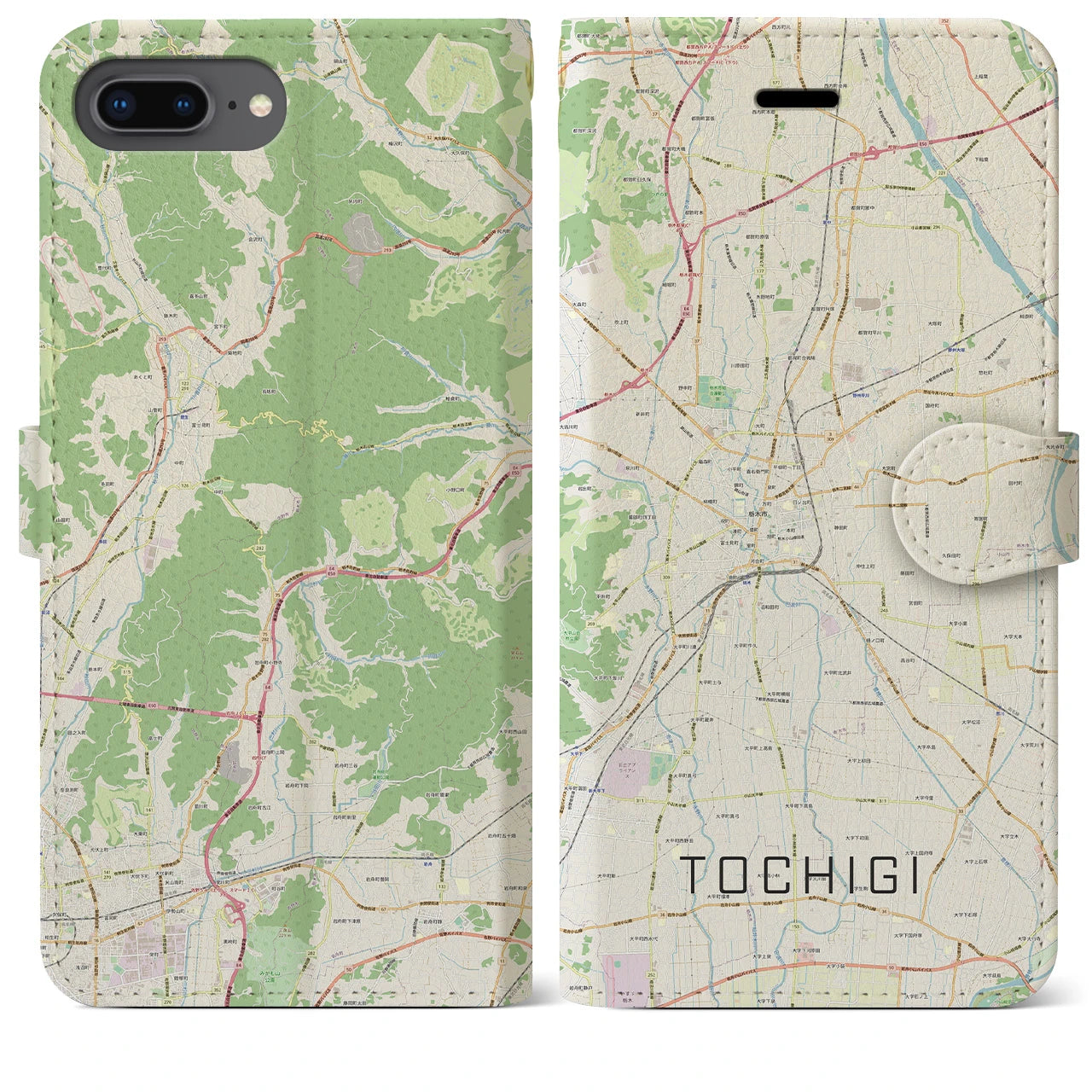 【栃木(栃木県)】地図柄iPhoneケース(手帳タイプ)ナチュラル・iPhone 8Plus /7Plus / 6sPlus / 6Plus 用