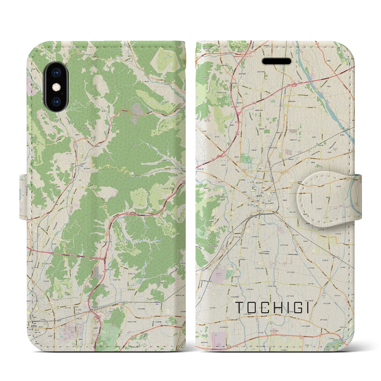 【栃木(栃木県)】地図柄iPhoneケース(手帳タイプ)ナチュラル・iPhone XS / X 用