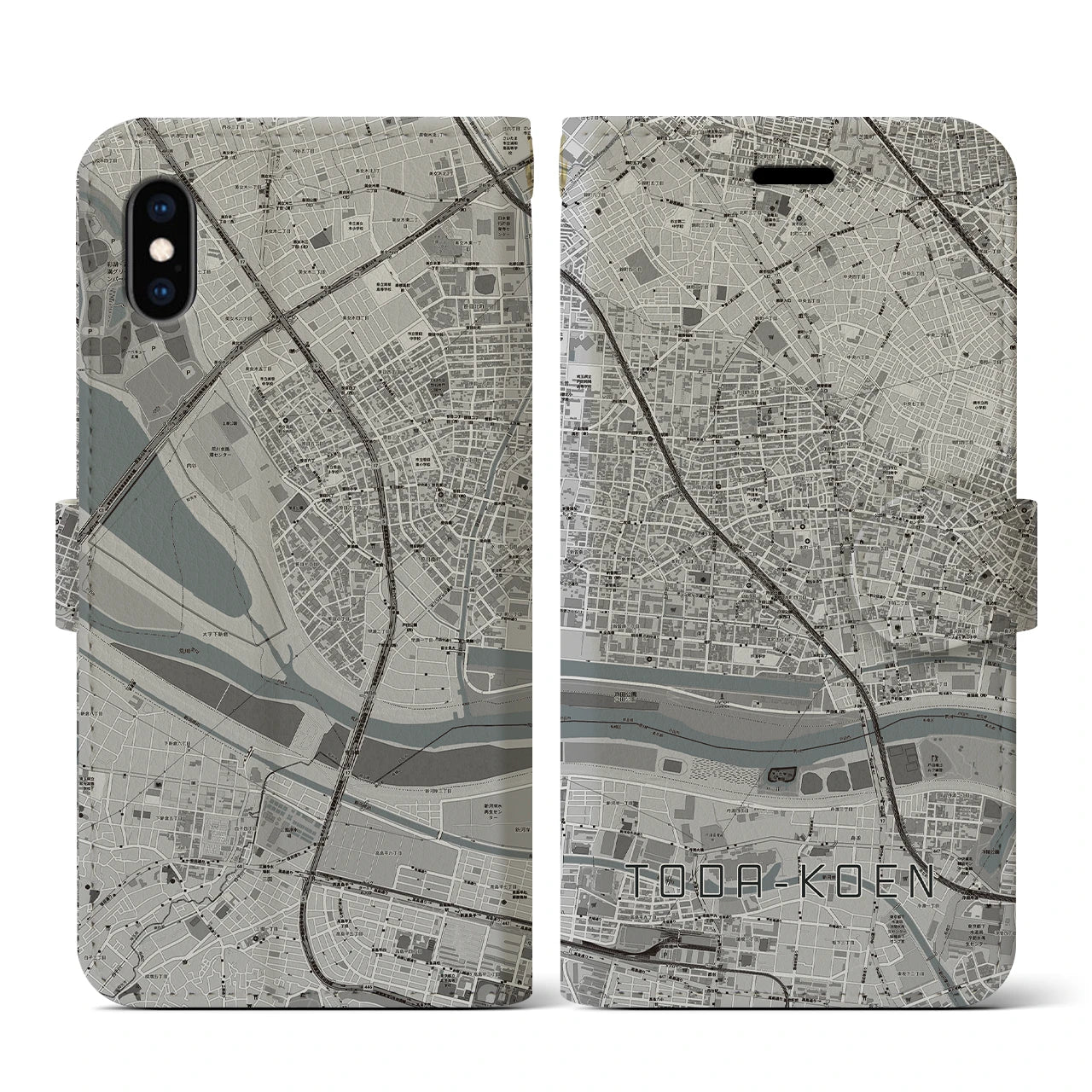 【戸田公園(埼玉県)】地図柄iPhoneケース(手帳タイプ)モノトーン・iPhone XS / X 用