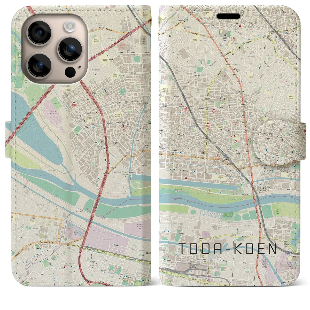 【戸田公園(埼玉県)】地図柄iPhoneケース(手帳タイプ)ナチュラル・iPhone 16 Plus 用