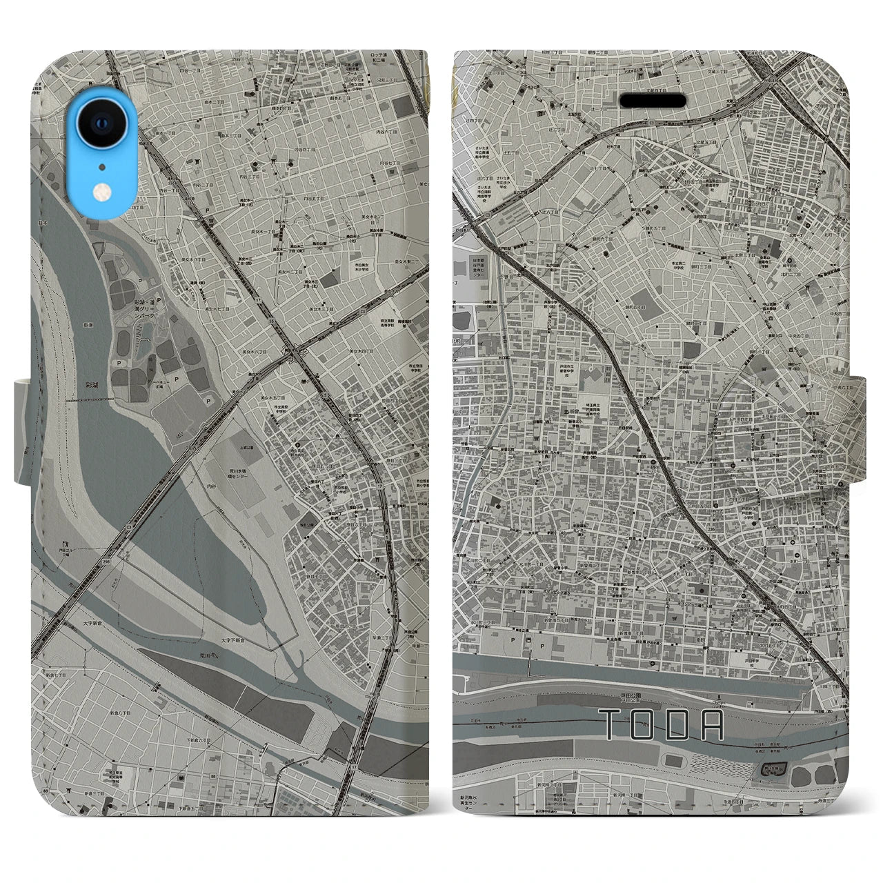 【戸田(埼玉県)】地図柄iPhoneケース(手帳タイプ)モノトーン・iPhone XR 用