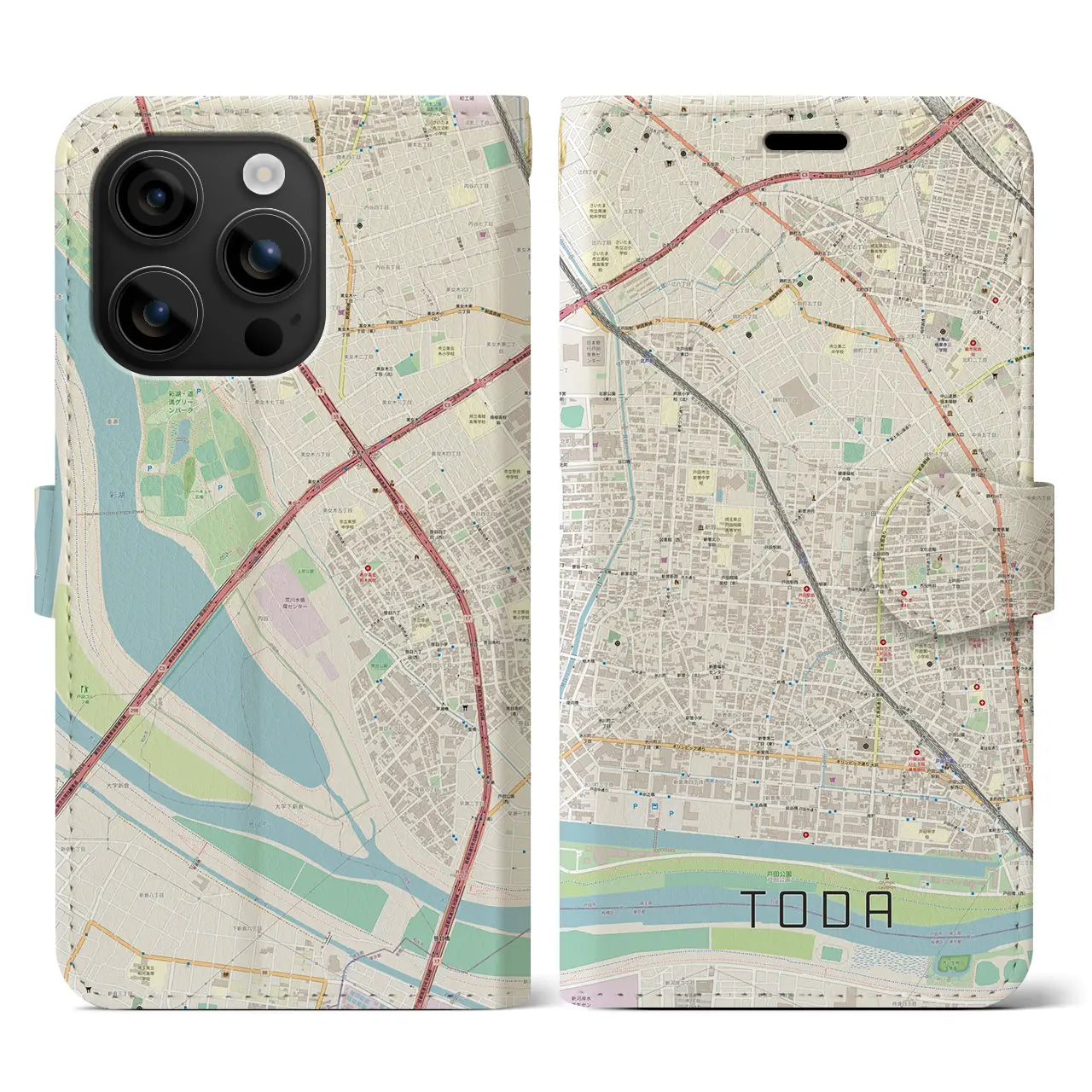【戸田(埼玉県)】地図柄iPhoneケース(手帳タイプ)ナチュラル・iPhone 16 用