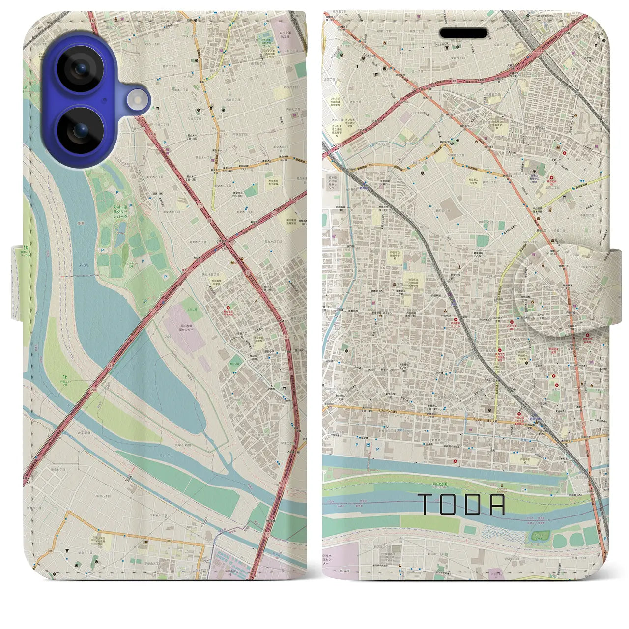 【戸田(埼玉県)】地図柄iPhoneケース(手帳タイプ)ナチュラル・iPhone 16 Pro Max 用