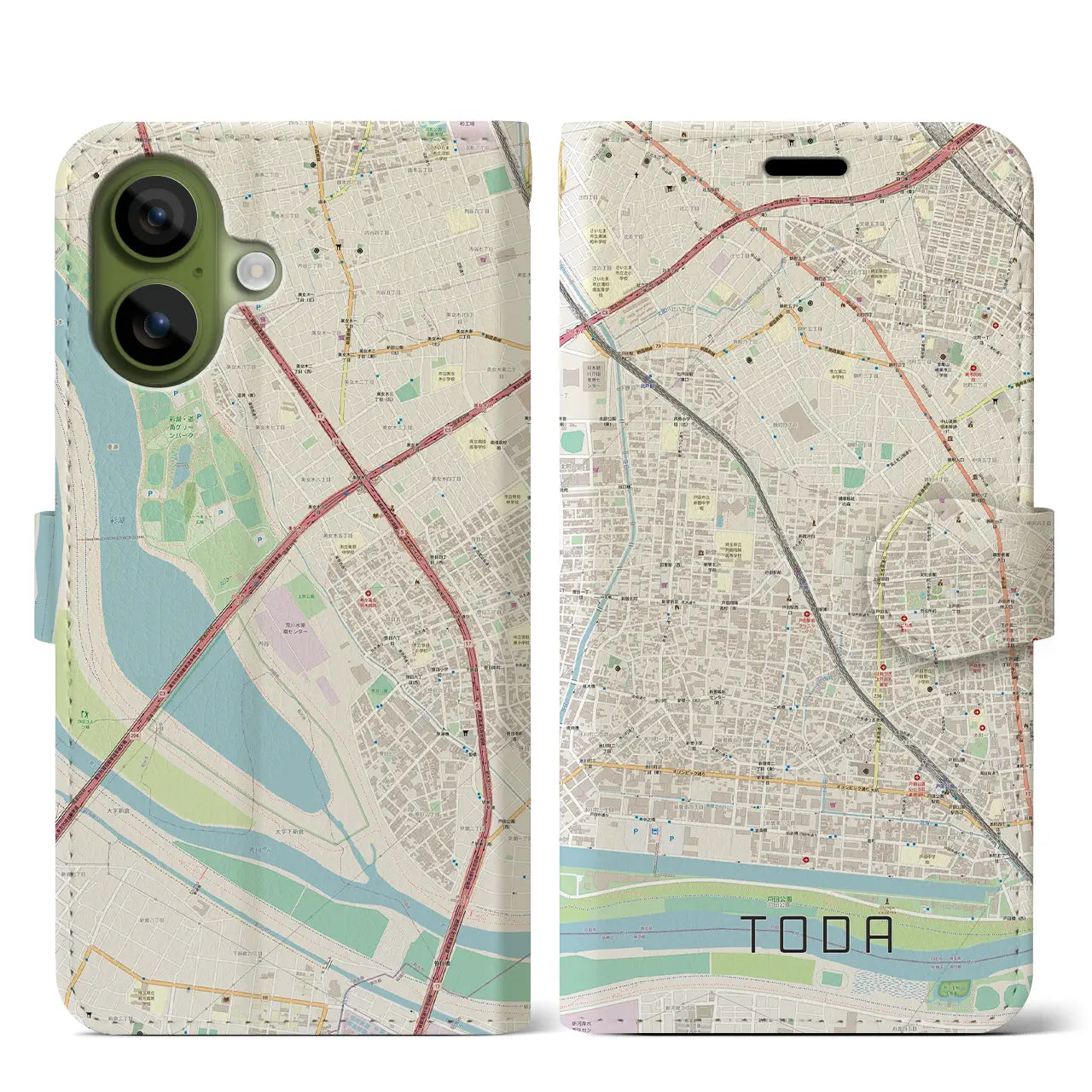 【戸田(埼玉県)】地図柄iPhoneケース(手帳タイプ)モノトーン・iPhone 17 Pro Max 用