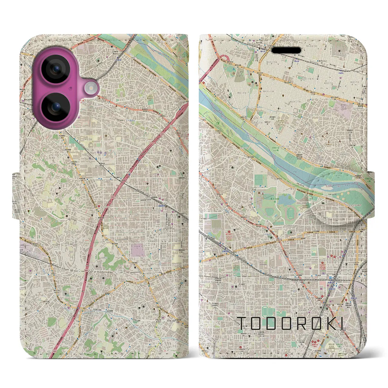 【等々力(神奈川県)】地図柄iPhoneケース(手帳タイプ)ナチュラル・iPhone 16 Pro 用
