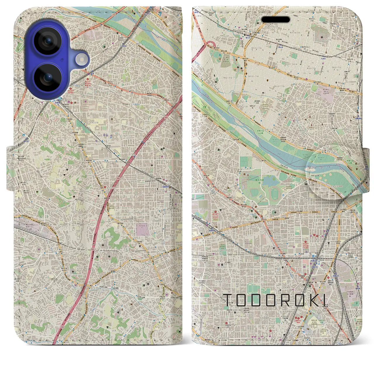 【等々力(神奈川県)】地図柄iPhoneケース(手帳タイプ)ナチュラル・iPhone 16 Pro Max 用