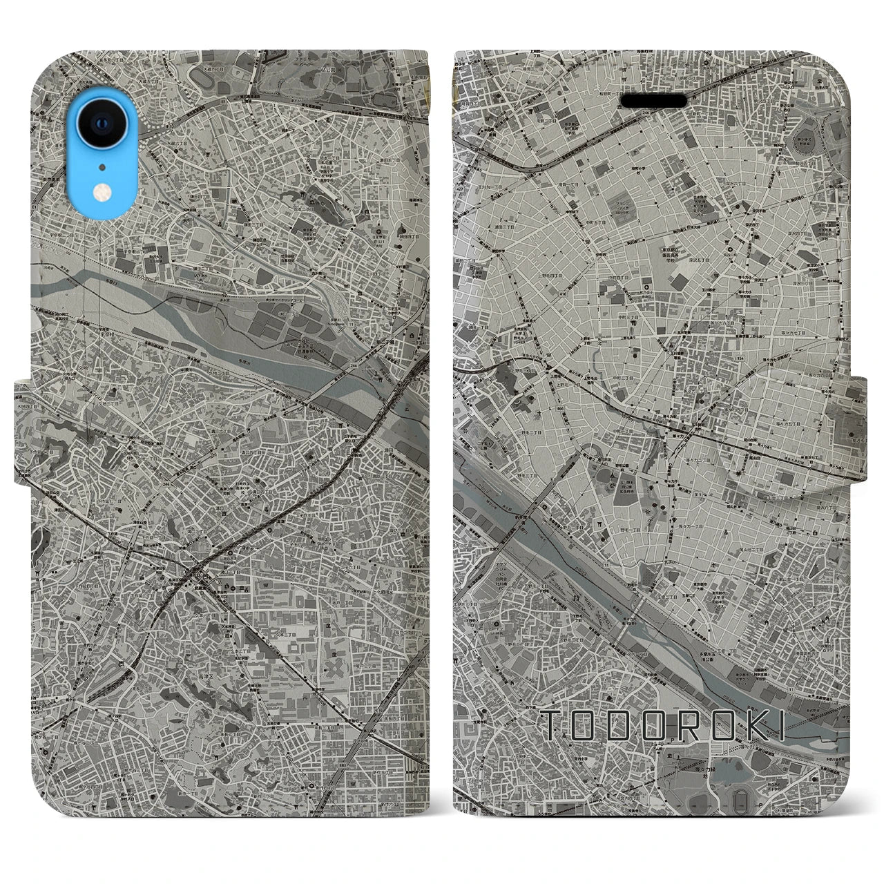 【等々力(東京都)】地図柄iPhoneケース(手帳タイプ)モノトーン・iPhone XR 用