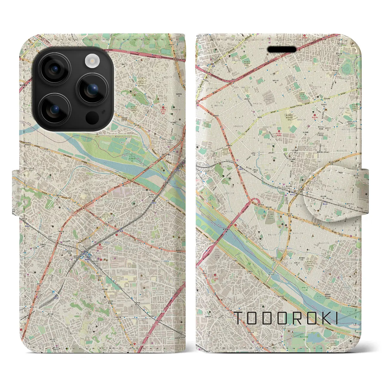 【等々力(東京都)】地図柄iPhoneケース(手帳タイプ)ナチュラル・iPhone 16 用