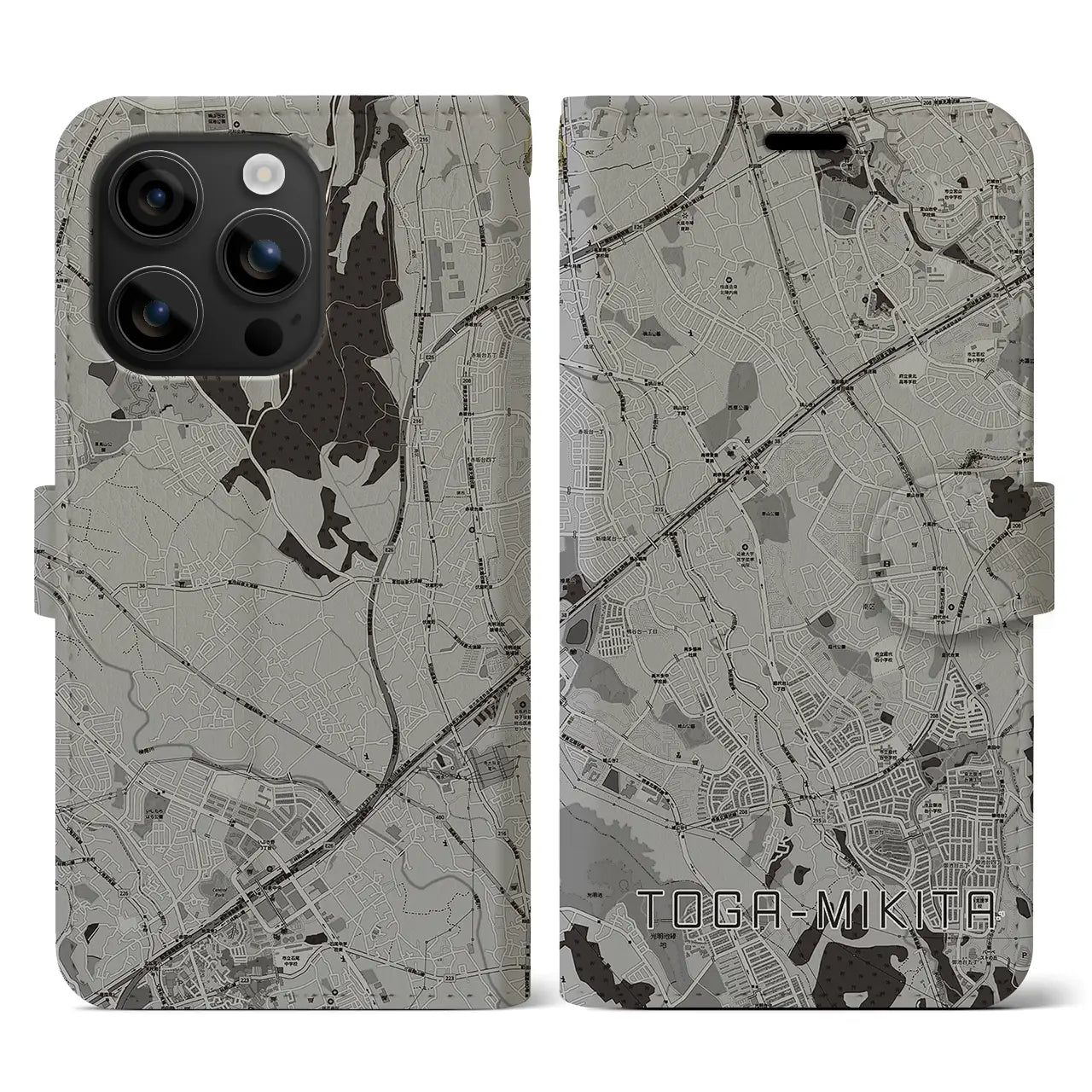 【栂・美木多(大阪府)】地図柄iPhoneケース(手帳タイプ)モノトーン・iPhone 16 用