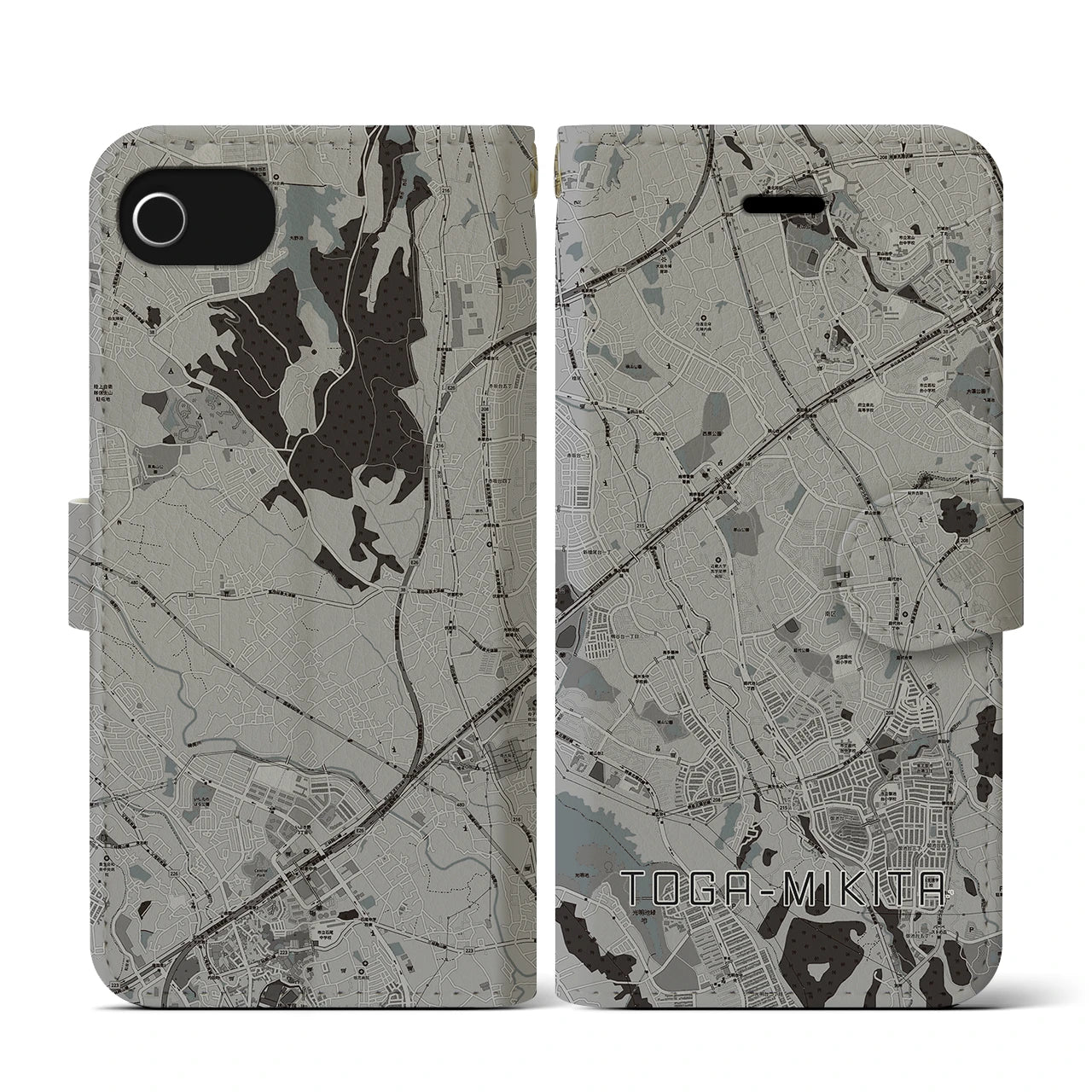 【栂・美木多(大阪府)】地図柄iPhoneケース(手帳タイプ)モノトーン・iPhone SE(第3 / 第2世代) / 8 / 7 / 6s / 6 用