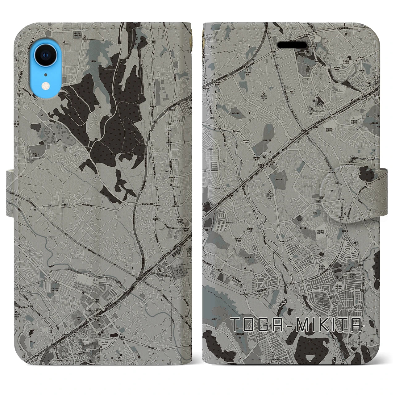 【栂・美木多(大阪府)】地図柄iPhoneケース(手帳タイプ)モノトーン・iPhone XR 用