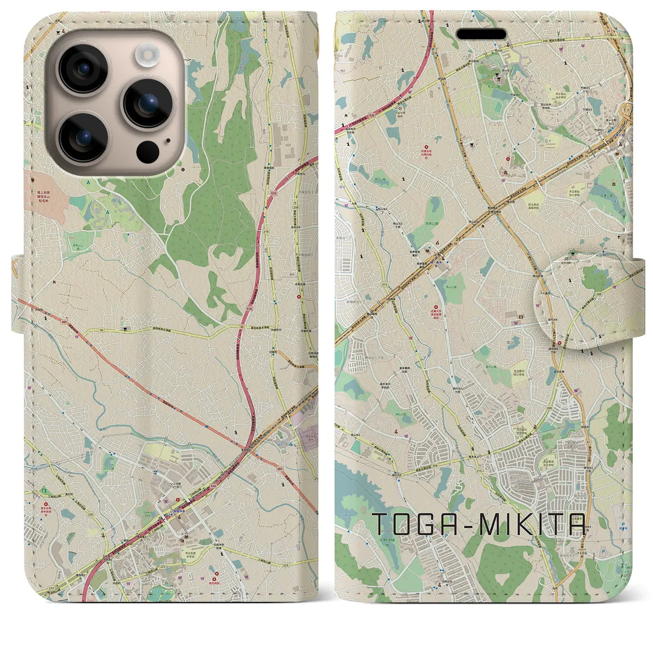 【栂・美木多(大阪府)】地図柄iPhoneケース(手帳タイプ)ナチュラル・iPhone 16 Plus 用