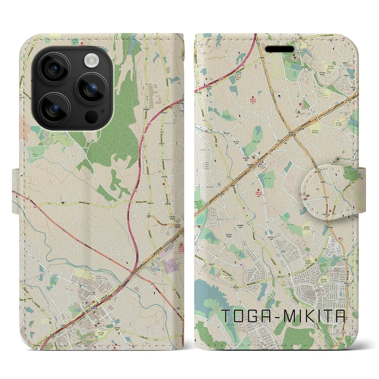 【栂・美木多(大阪府)】地図柄iPhoneケース(手帳タイプ)ナチュラル・iPhone 16 用