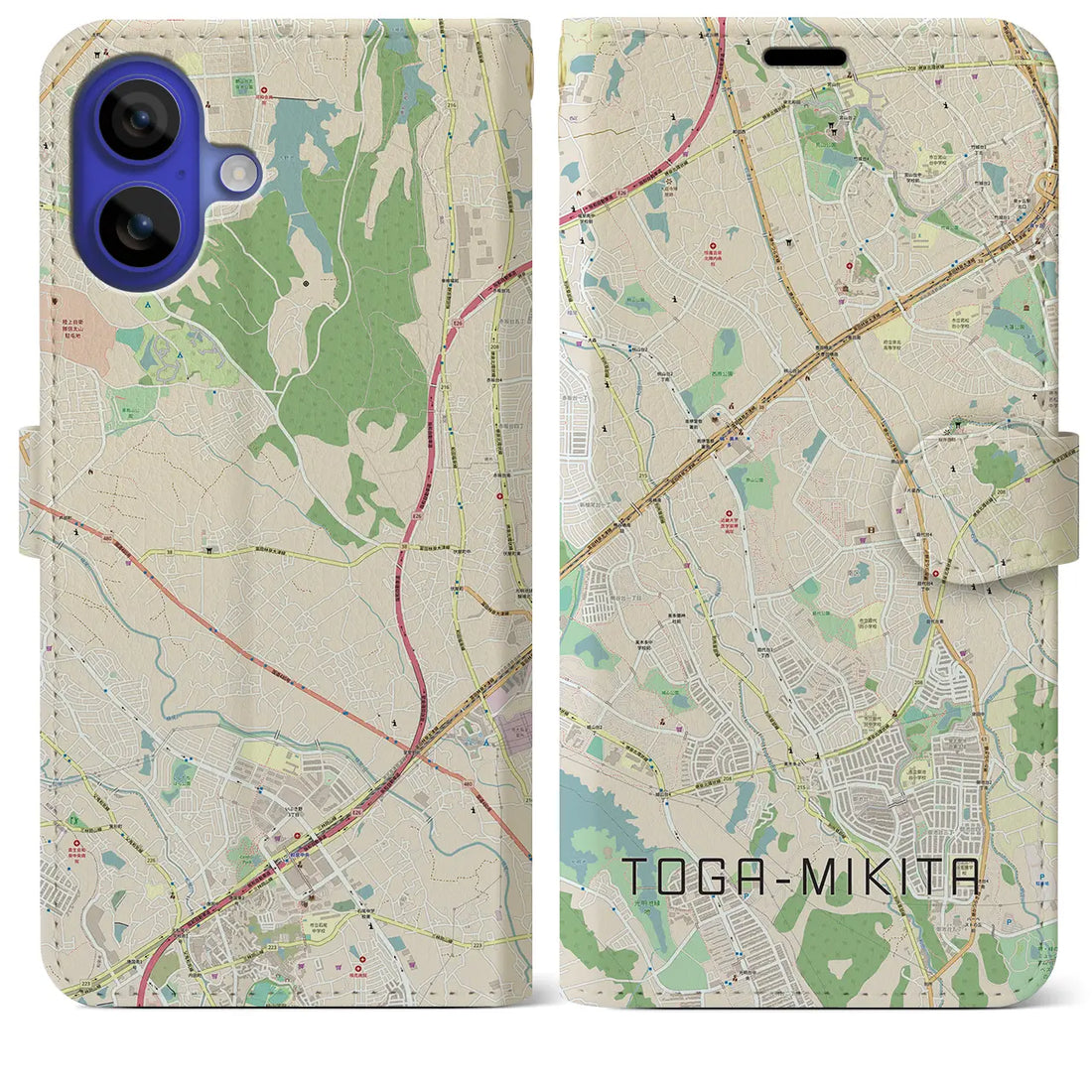 【栂・美木多(大阪府)】地図柄iPhoneケース(手帳タイプ)ナチュラル・iPhone 16 Pro Max 用