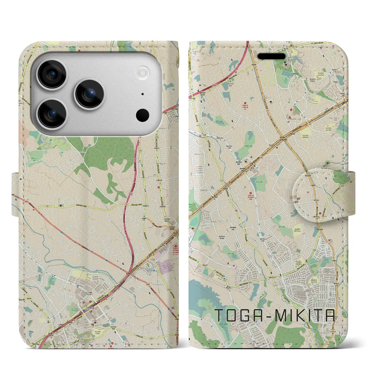 【栂・美木多(大阪府)】地図柄iPhoneケース(手帳タイプ)ナチュラル・iPhone 17 Pro Max 用