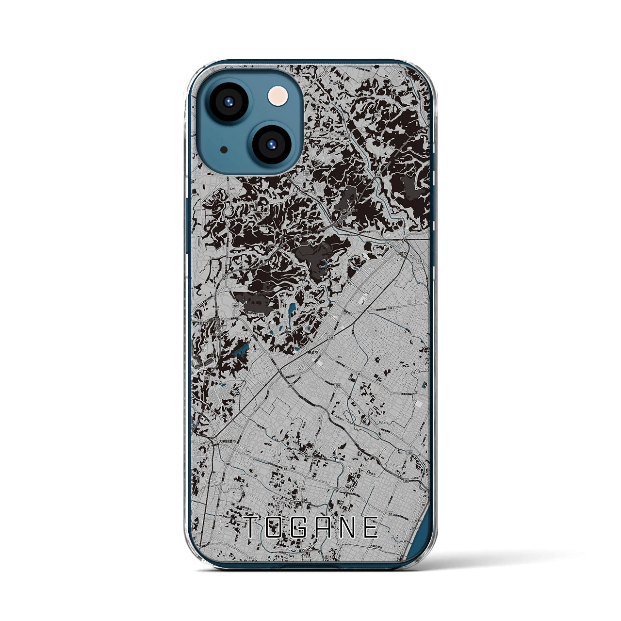 【東金(千葉県)】地図柄iPhoneケース(クリアタイプ)モノトーン・iPhone 13 用