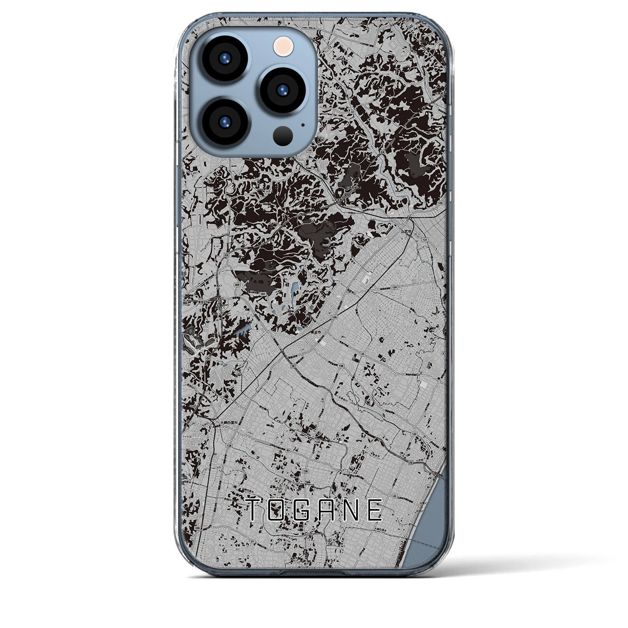 【東金(千葉県)】地図柄iPhoneケース(クリアタイプ)モノトーン・iPhone 13 Pro Max 用