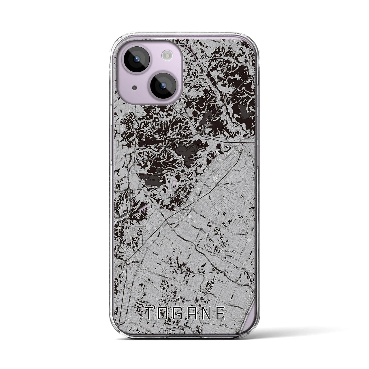 【東金(千葉県)】地図柄iPhoneケース(クリアタイプ)モノトーン・iPhone 14 用