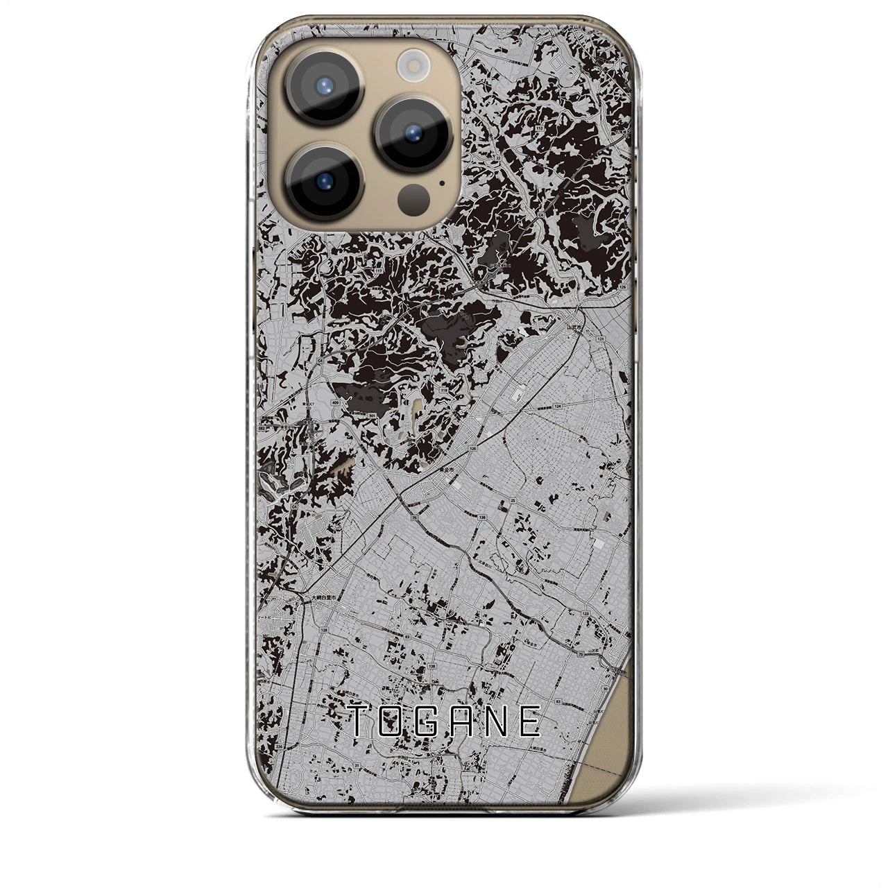 【東金(千葉県)】地図柄iPhoneケース(クリアタイプ)モノトーン・iPhone 14 Pro Max 用