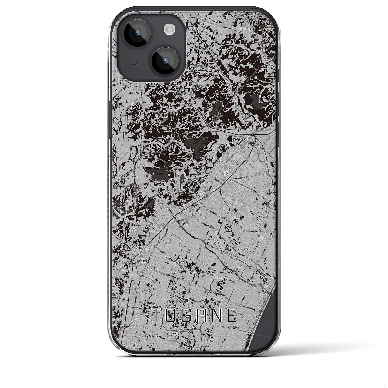 【東金(千葉県)】地図柄iPhoneケース(クリアタイプ)モノトーン・iPhone 14 Plus 用