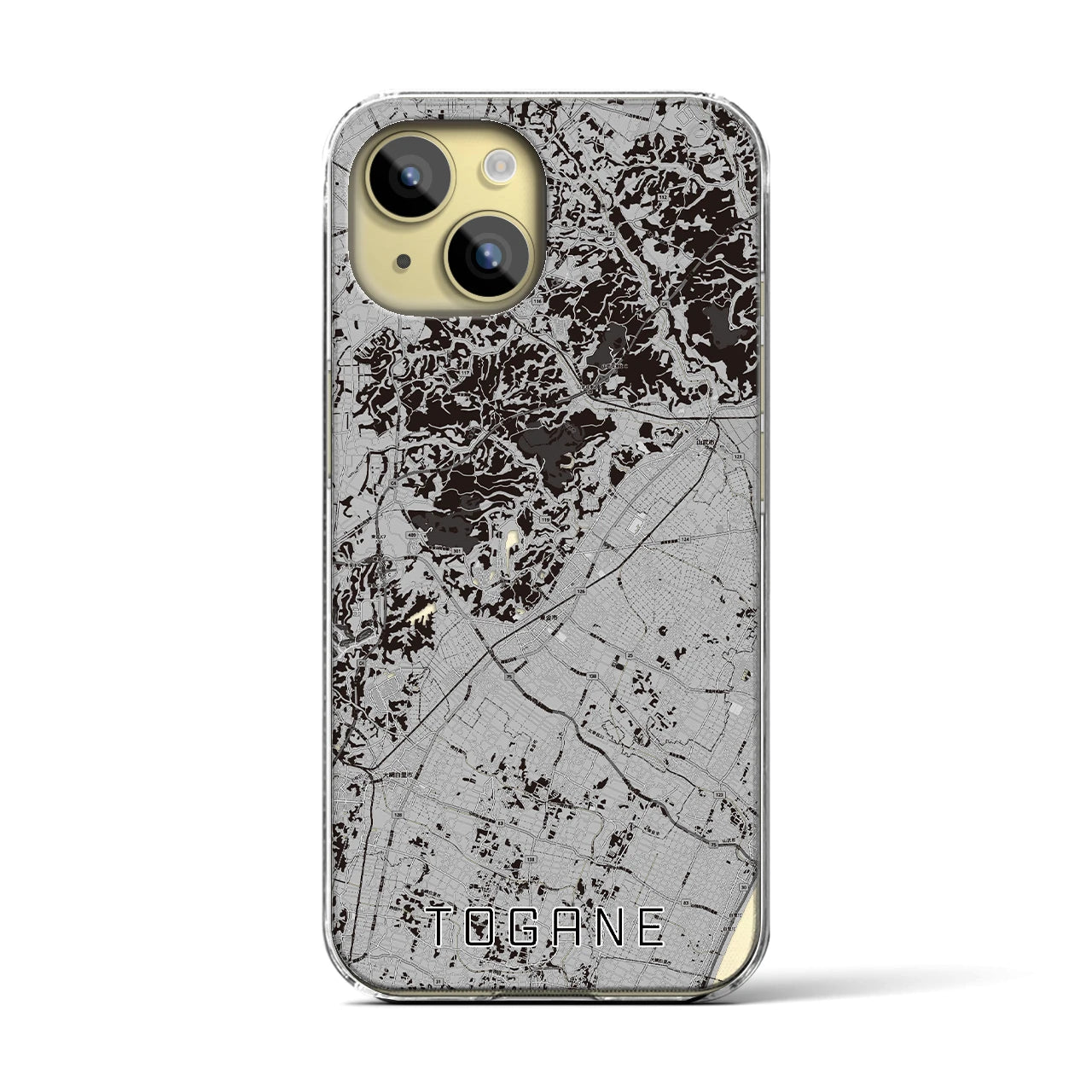 【東金(千葉県)】地図柄iPhoneケース(クリアタイプ)モノトーン・iPhone 15 用