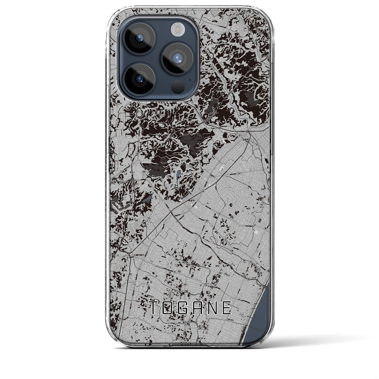 【東金(千葉県)】地図柄iPhoneケース(クリアタイプ)モノトーン・iPhone 15 Pro Max 用