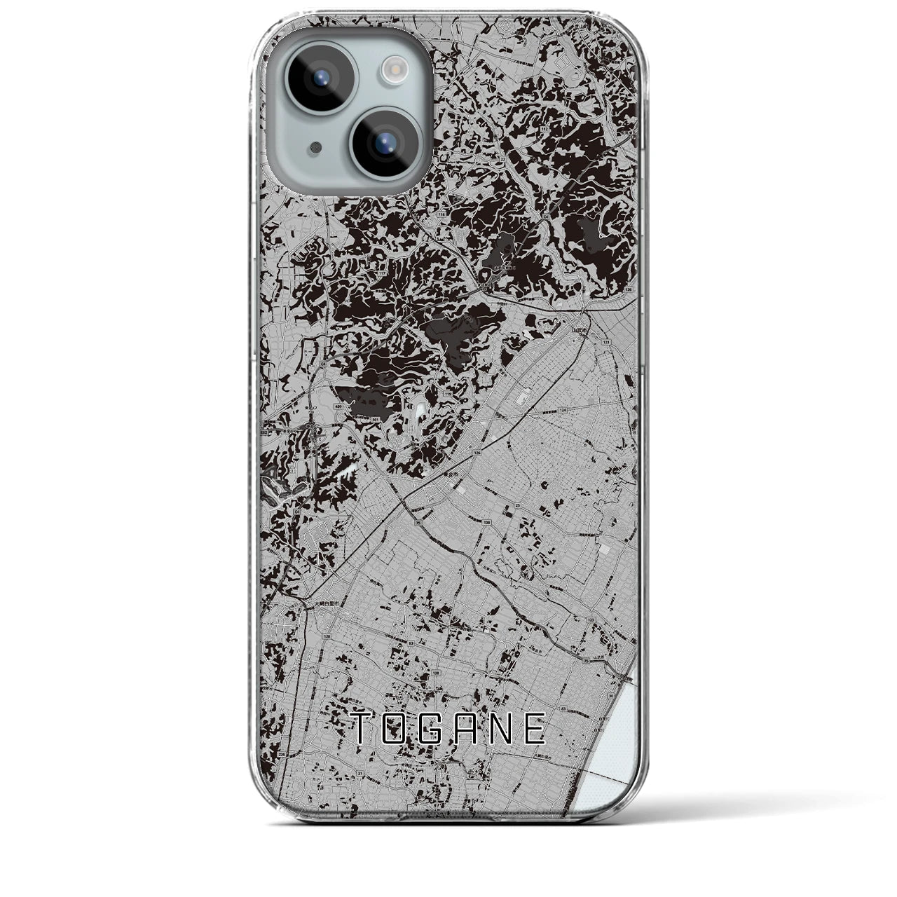 【東金(千葉県)】地図柄iPhoneケース(クリアタイプ)モノトーン・iPhone 15 Plus 用