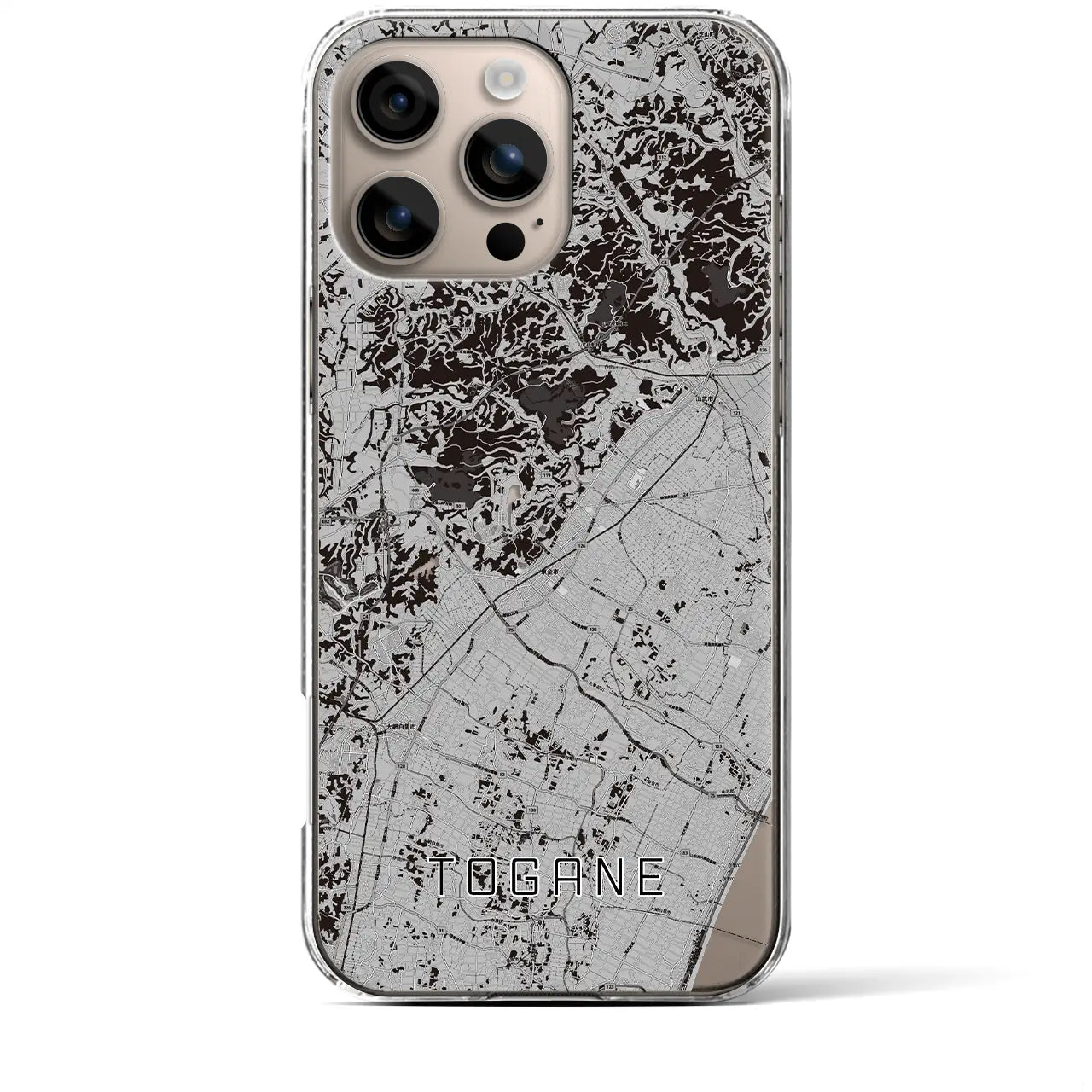 【東金(千葉県)】地図柄iPhoneケース(クリアタイプ)モノトーン・iPhone 16 Plus 用